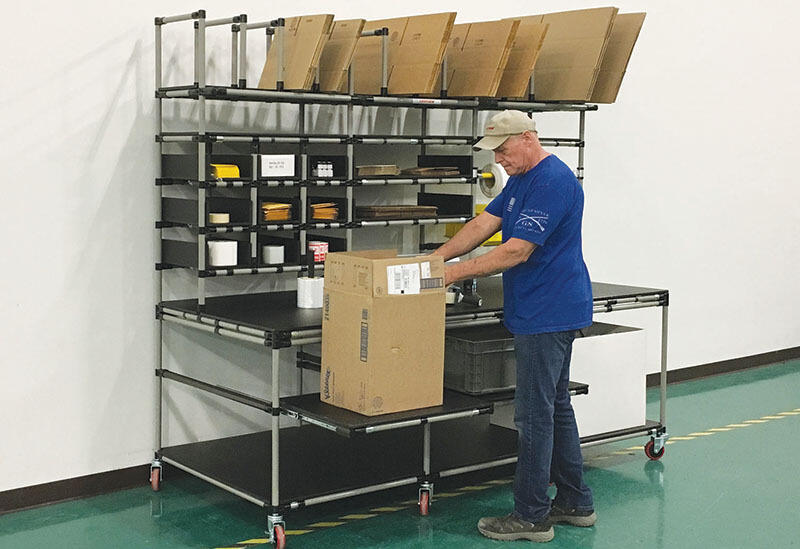 Team member packing an order at a fulfillment pack station