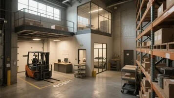 Climate-controlled warehouse interior with racking